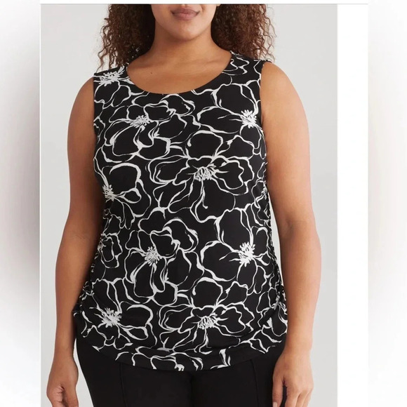 Adrianna Papell floral stretch Jersey knit tank top‎ ruched side slimming 1X NWT - Picture 1 of 6